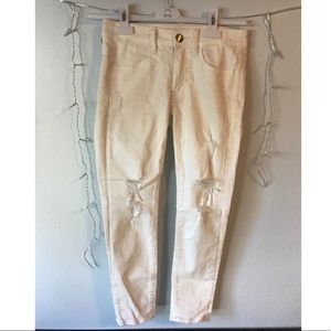 American Eagle White Ripped Cropped Jean